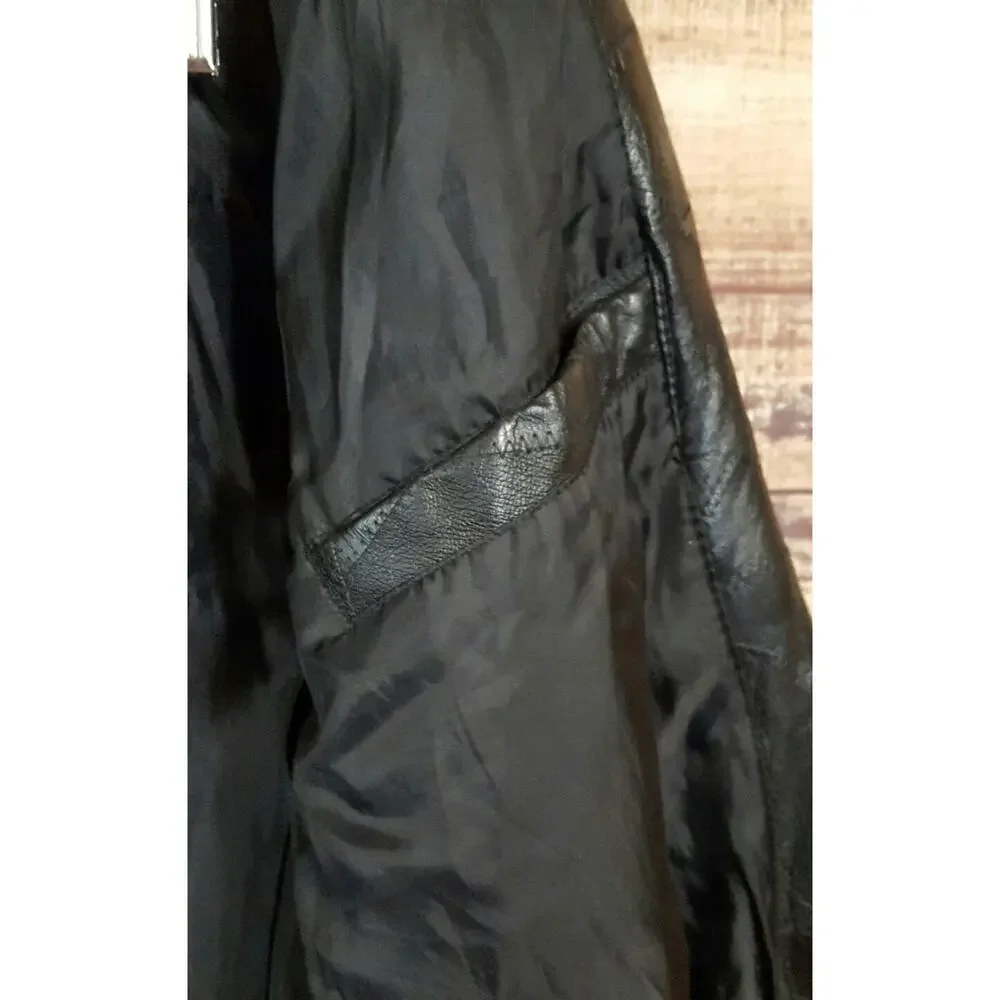 Flight Path Mens S Motorcycle Jacket Black Leather Biker Full Zip Lined Coat